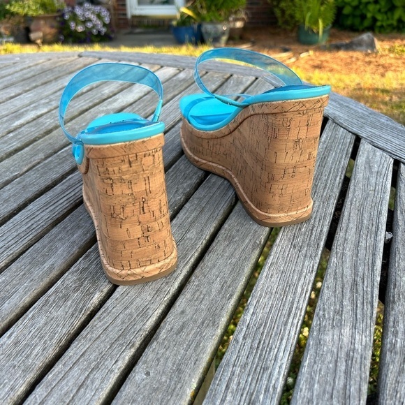 New Nine West Rapps‎ blue size 8 1/2 Cork Wedge Chunky Sandals - Picture 5 of 7